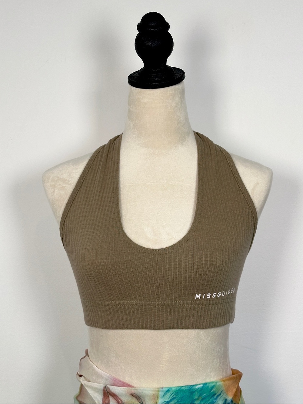 Missguided Ribbed Halter Crop Top / Bralette – Taupe 🤎